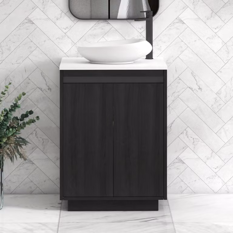 Royal Bathrooms Orion 600mm Hale Floor Standing 2 Door Vanity Unit in White with Nova Basin and Black Accent Trim