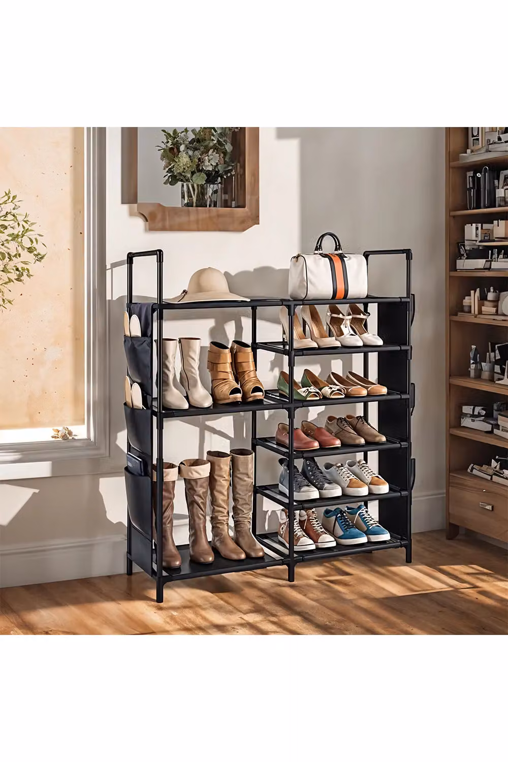 Living and Home 7-Tier Metal Shoe Rack with Storage Bag in Black – 2
