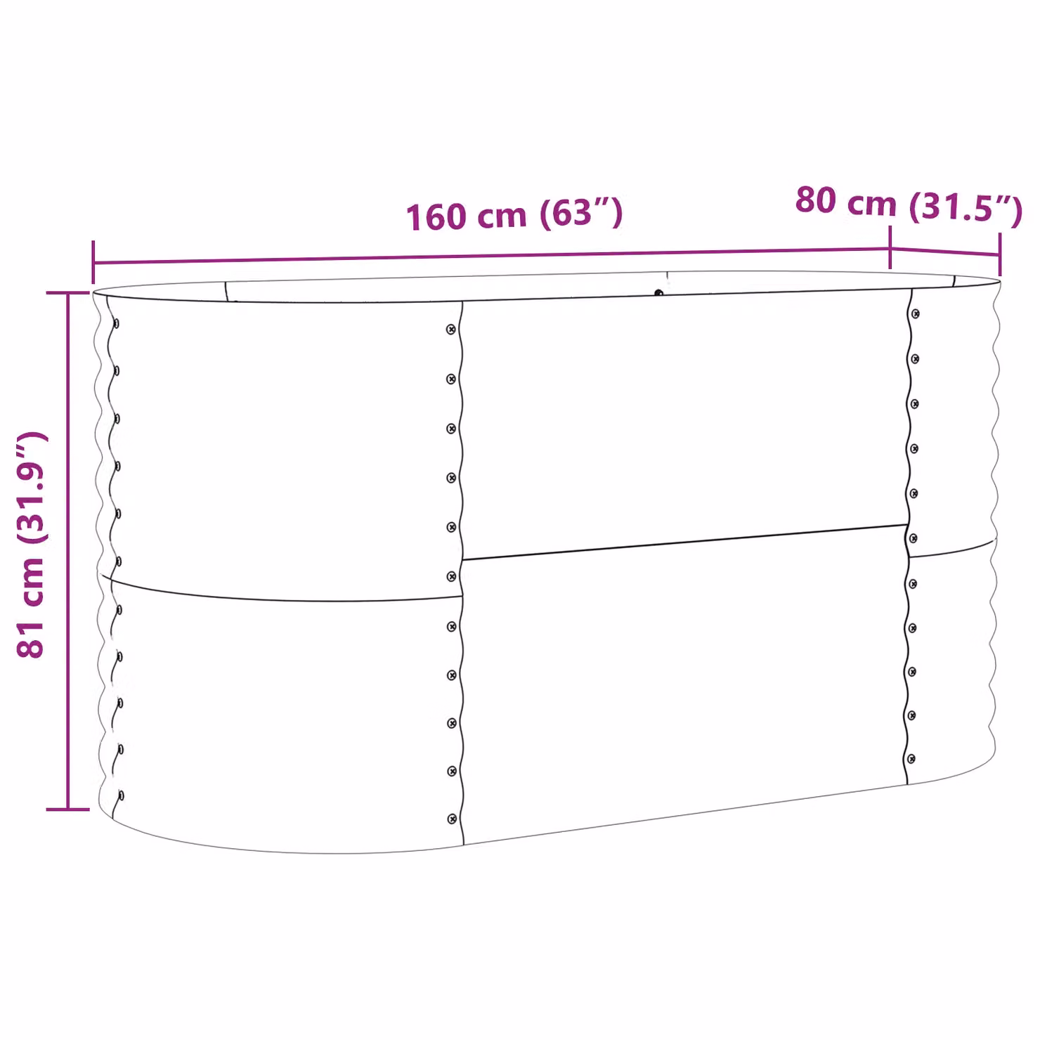 Berkfield Home Garden Raised Bed in Brown Galvanised Steel, W: 160 cm, D: 80 cm, H: 81 cm – 7