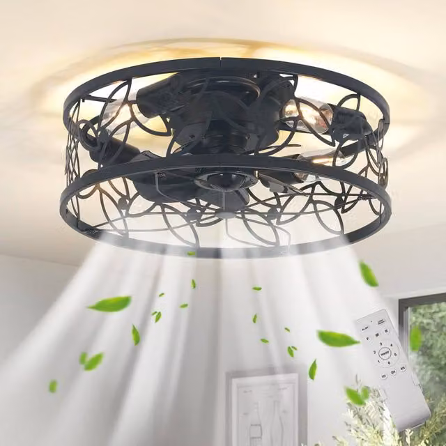 Garwarm Black Metal Ceiling Light Fan with Remote Control, 50 cm Diameter, 4-Light Flush Mount for Bedroom – 1