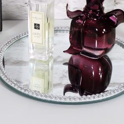 Melody Maison Silver Jewelled Mirrored Round Glass Display Plate – 4
