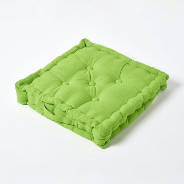 Homescapes Green Cotton Square Floor Cushion, Height: 10 cm