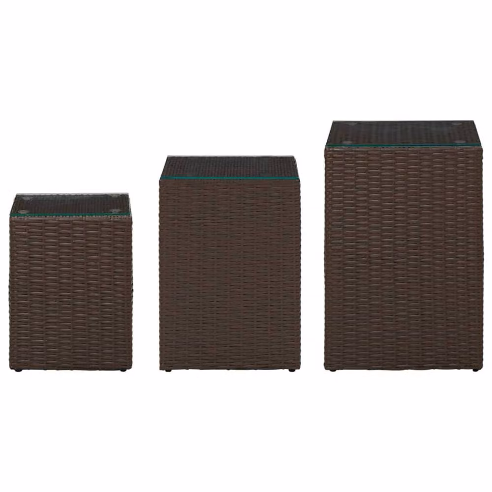 Berkfield Home Set of 3 Brown Poly Rattan Side Tables with Glass Tops – 2