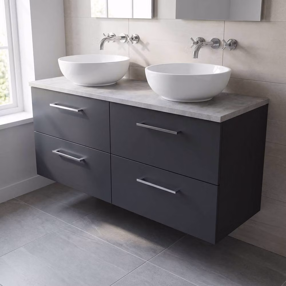 Balterley Level 1200mm Wall Hung 4 Drawer Unit with Laminate Worktop in Dark Grey Matt – 2