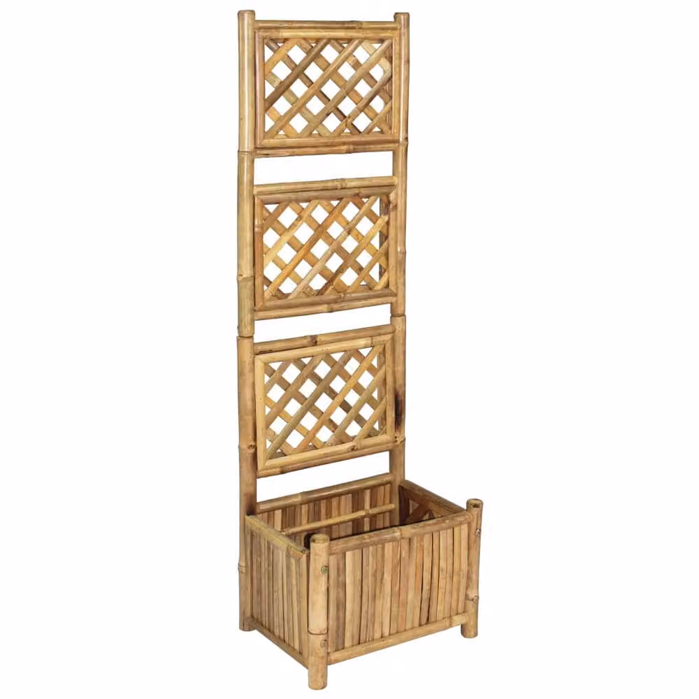Berkfield Home Garden Wooden Raised Bed with Bamboo Trellis in Brown, W/D/H: 40 x 40 x 30 cm – 2