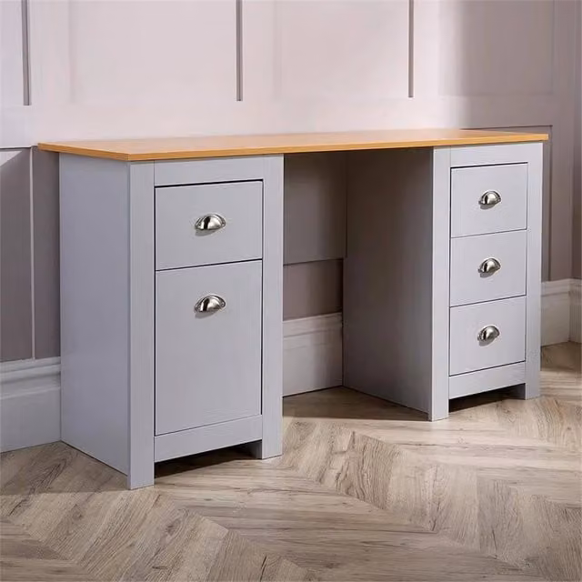 Nordara Grey Single Pedestal Computer Desk for Home Office and Study, W: 120 cm, D: 90 cm
