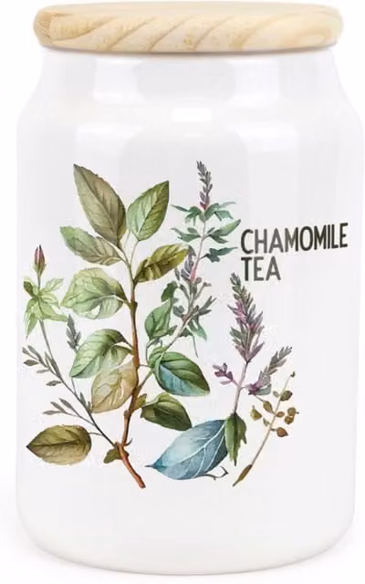 Purely Home Floral Ceramic Chamomile Tea Storage Canister in Green and White