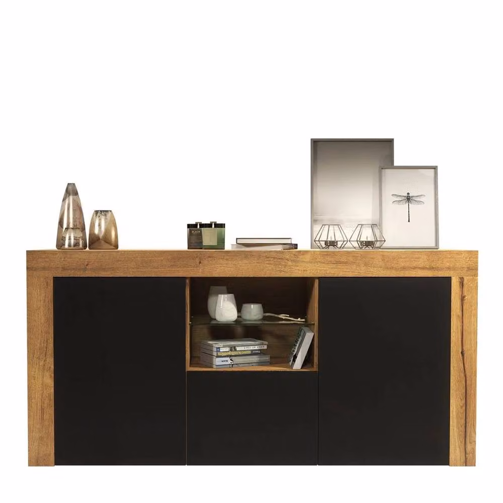 FORGEVIO Industrial Wood TV Unit Cabinet Sideboard in Brown and Black – 2