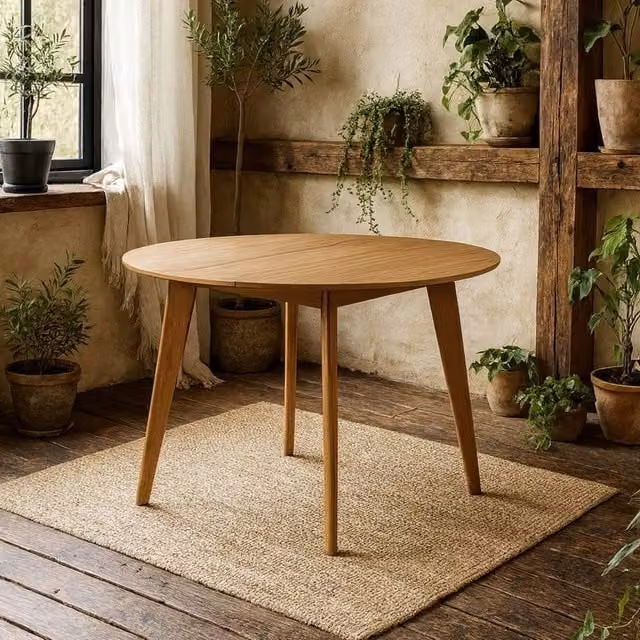 Wyld Haus Saffron Small Round Dining Table in Walnut Effect Natural Brown – 1