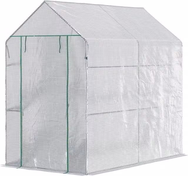 Nordara White Steeple Walk-in Greenhouse with Shelving, W/D/H: 120 x 120 x 190 cm – 1