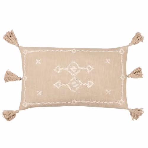 Yard Boho Cotton Rectangular Cushion in Beige, W/D/H: 50 x 30 x 50 cm