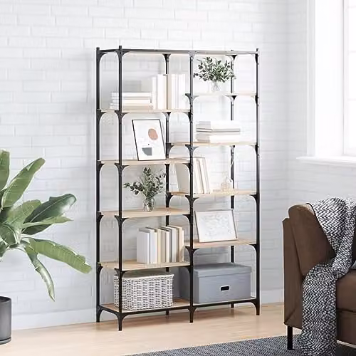 vidaXL Industrial Bookshelf in Sonoma Oak and Metal, W/D/H: 100 x 32 x 170 cm – 2