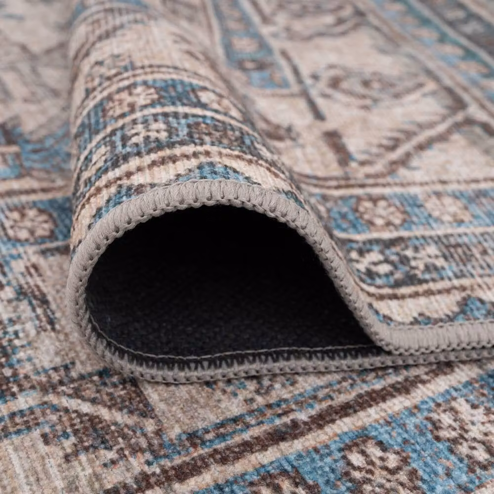 Kukoon Blue Vintage Machine Woven Washable Everyday Rug, W: 80 cm, L: 150 cm – 4