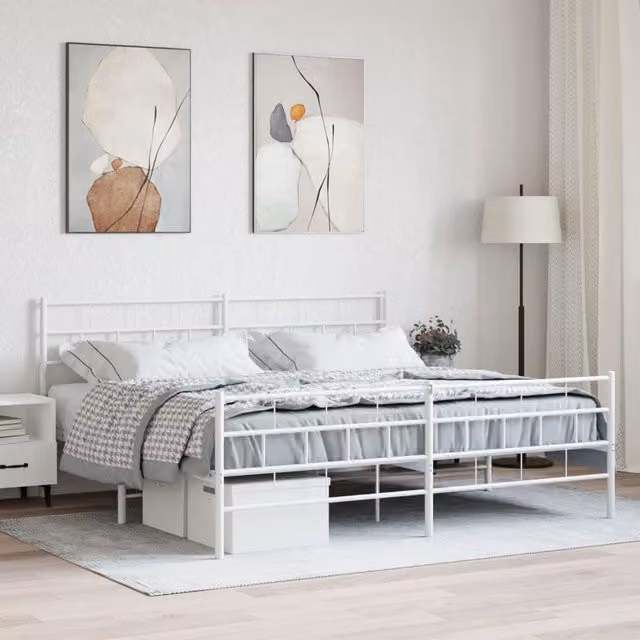 Berkfield Home Metal Bed Frame with Headboard and Footboard in White, 200 x 200 cm