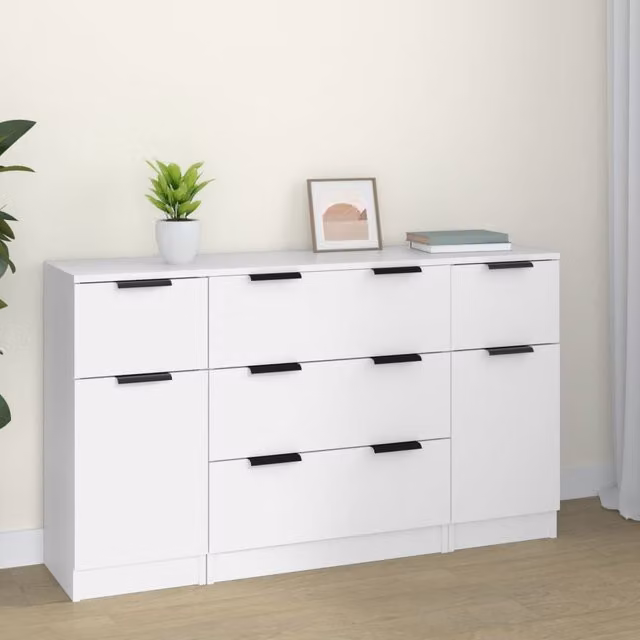 Berkfield Home 3 Piece White Matt MDF Sideboard Set