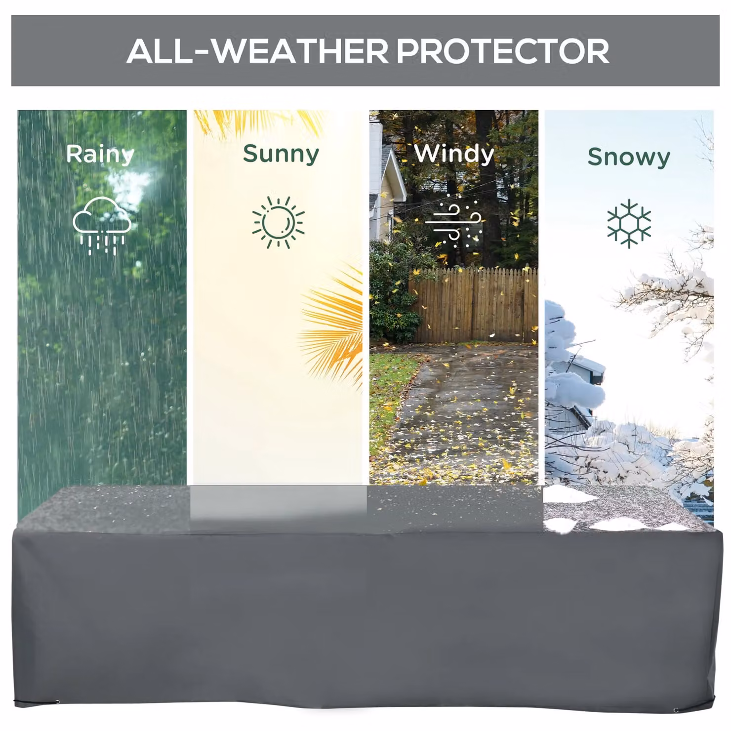 OUTSUNNY Grey Water-Repellent Oxford Fabric Corner Sofa Cover – 3