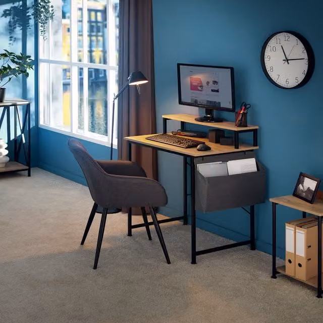 tectake Industrial Computer Desk with Shelf and Fabric Bag in Oak Sonoma and Black, 80 cm