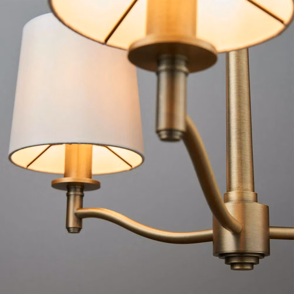 Loops 3 Bulb Ceiling Pendant Lamp and 2 Matching Wall Lights in Matt Antique Brass and White – 2