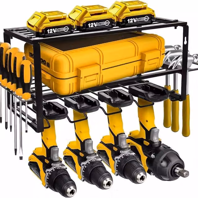 MoDinzo Wall Mounted Steel Power Tool Organizer in Black