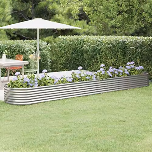 vidaXL Galvanised Steel Garden Raised Bed, Silver, W: 440 cm, D: 80 cm, H: 36 cm