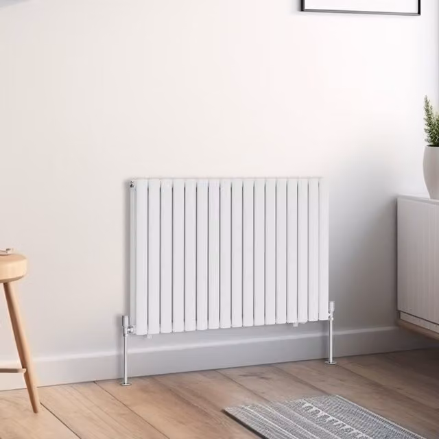 Right Radiators Oval Double Panel Horizontal Radiator, White, H: 60 cm, W: 100.3 cm, D: 60 cm