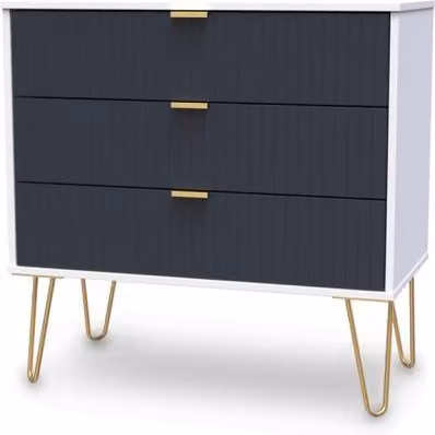 Welcome Linear 3 Drawer Chest of Drawers in Blue with Gold Accents