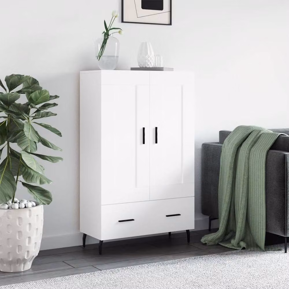 Berkfield Home Modern White Matt Highboard with Hinged Doors and Drawers, W/D/H: 69.5 x 31 x 115 cm – 2