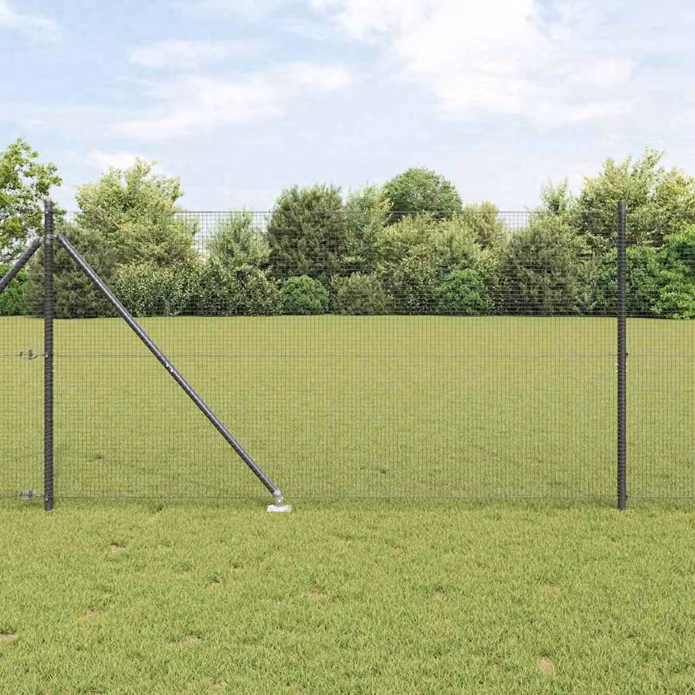 Berkfield Home Grey Steel Welded Wire Fence with 13 In-Ground Spike Posts, H: 140 cm x W: 25 m – 1