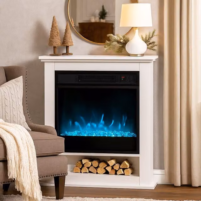 HOMCOM 1800W White Electric Fire with Remote and Timer for your Living Room – 1