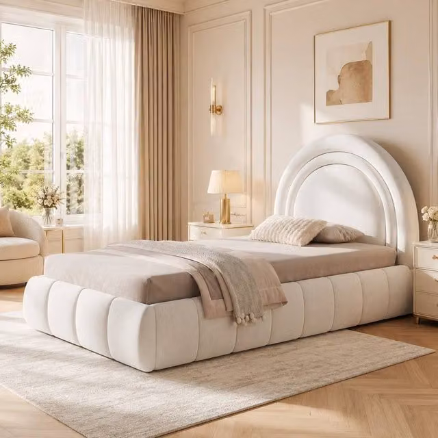 Merax White Velvet Single Ottoman Bed with Upholstered Padded Headboard and Lift-Up Storage, W/D/H: 90 x 190 x 104 cm