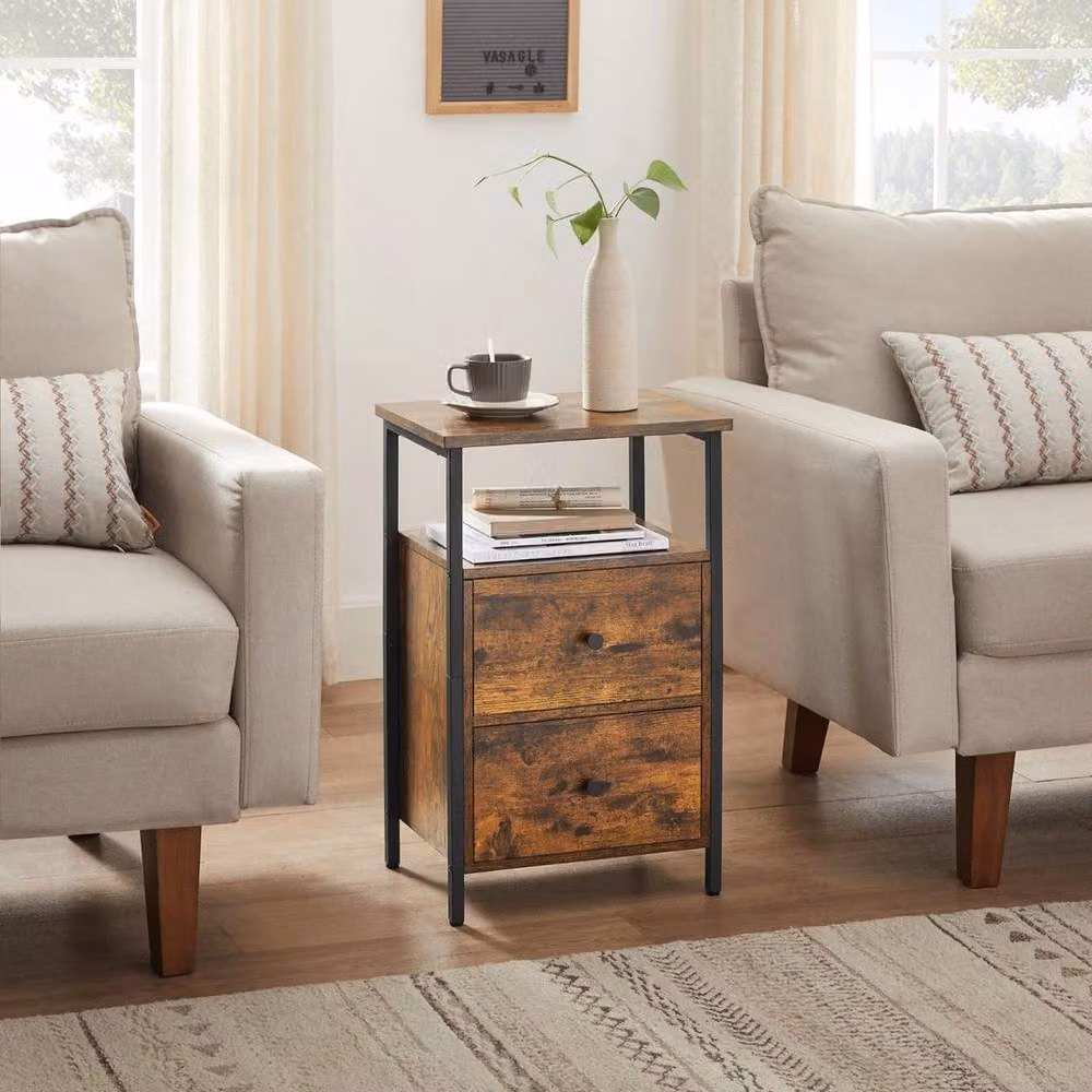 KORVIXA Brown Bedside Table and Sofa Table with 2 Drawers, W: 100 cm – 3