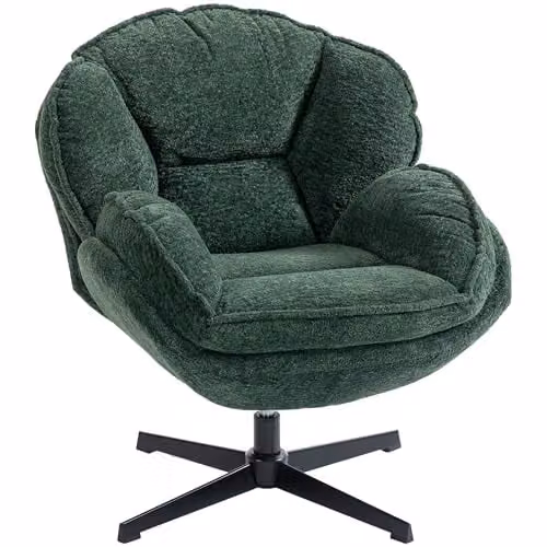 HOMCOM Modern Velvet Swivel Wingback Accent Chair in Green and Black, H 88 x W 86 x D 86 cm – 1