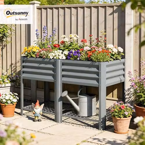 Outsunny Metal Raised Garden Bed with Storage Shelf in Grey, W/D/H: 120 x 55 x 80 cm – 2