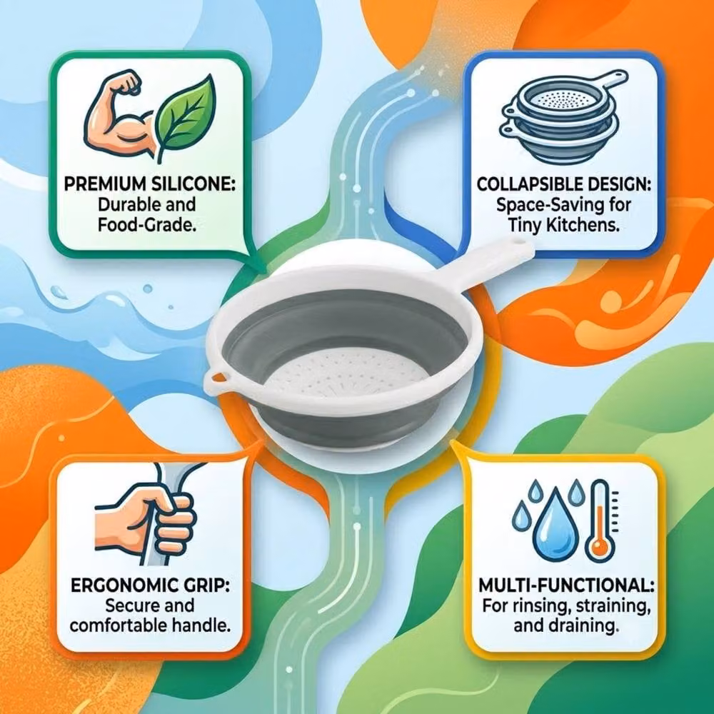 Bedsland Multicolour Collapsible Silicone Kitchen Sieve with Handles – 2