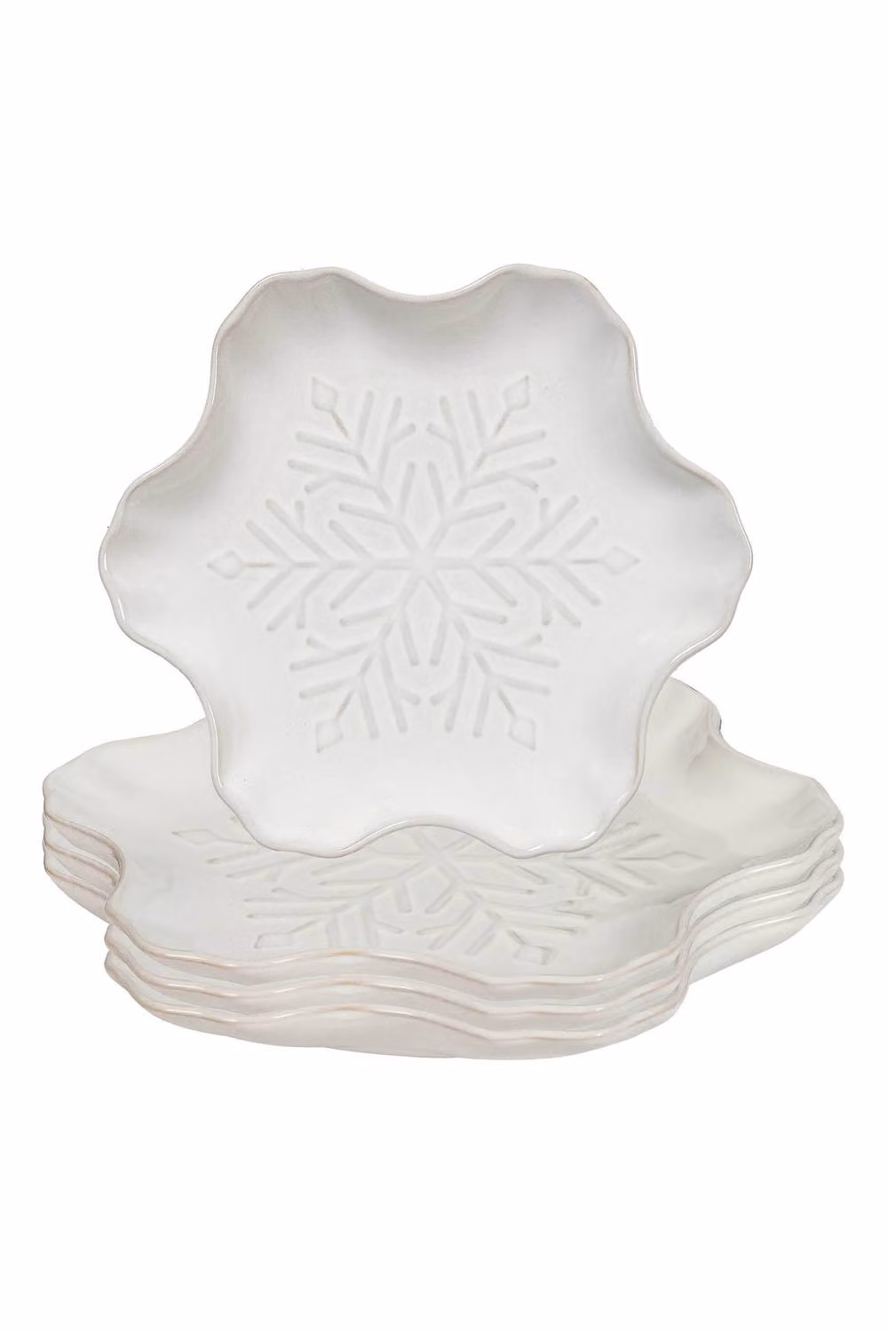 Dibor Set of 4 White Snowflake Ceramic Christmas Dinner Plates, Diameter: 19.7 cm – 2