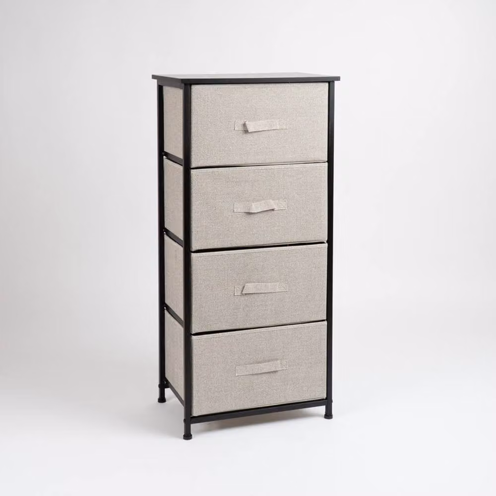 Scottish Everlastings Ltd 4 Drawer Black Cabinet with Beige Fabric Drawers W/D/H: 94 x 45 x 30 cm – 3