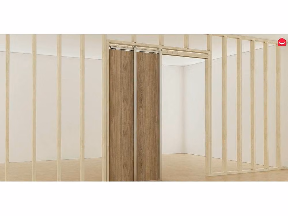 Vente-unique Sliding Pocket Door in Dark Natural Walnut and MDF, Brown and Silver, H: 205 cm – 3