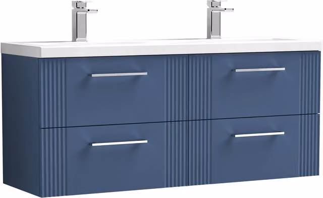 Balterley Wall Hung 4 Drawer Vanity Unit with 2 Ceramic Basins, Satin Blue, W: 120 cm – 1