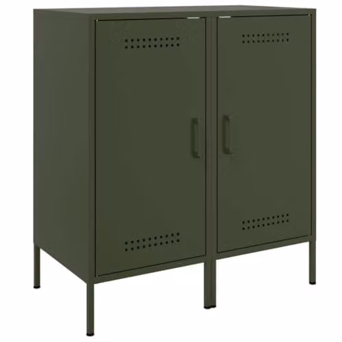 vidaXL Set of 2 Industrial Style Sideboards in Matt Olive Green, W/D/H: 36 x 39 x 79 cm