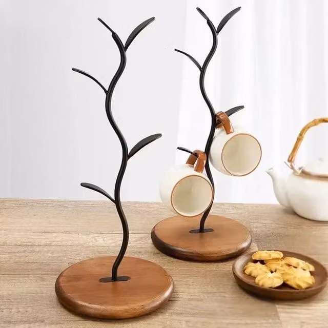 Kelvenix Tree Mug Rack Stand Holder for 4 Cups in Black