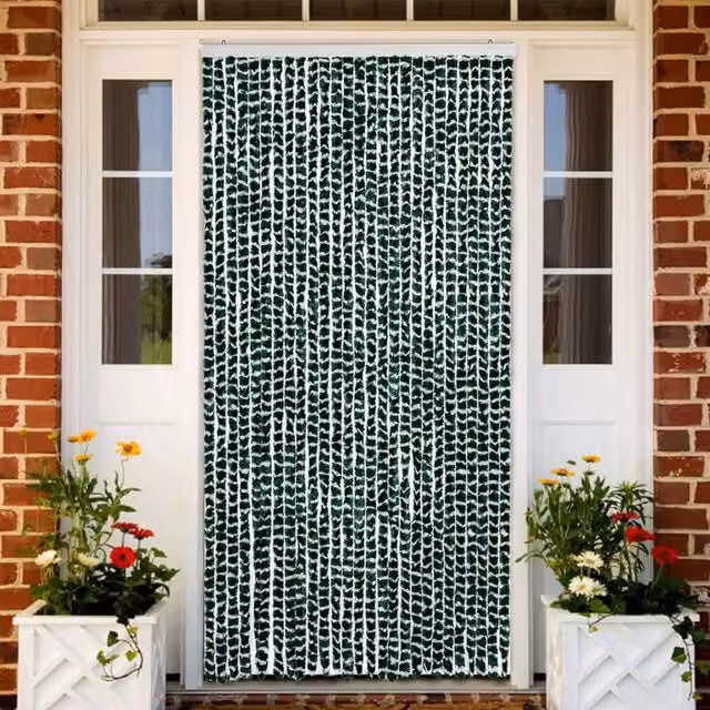 Berkfield Home Chenille Fly Curtain in Green and White, W/H: 118 x 220 cm – 1