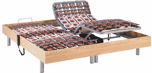 Vente-unique Electric Adjustable Bed Base in Light Oak with Wireless Remote and Wood Slats, Size: Single – 1