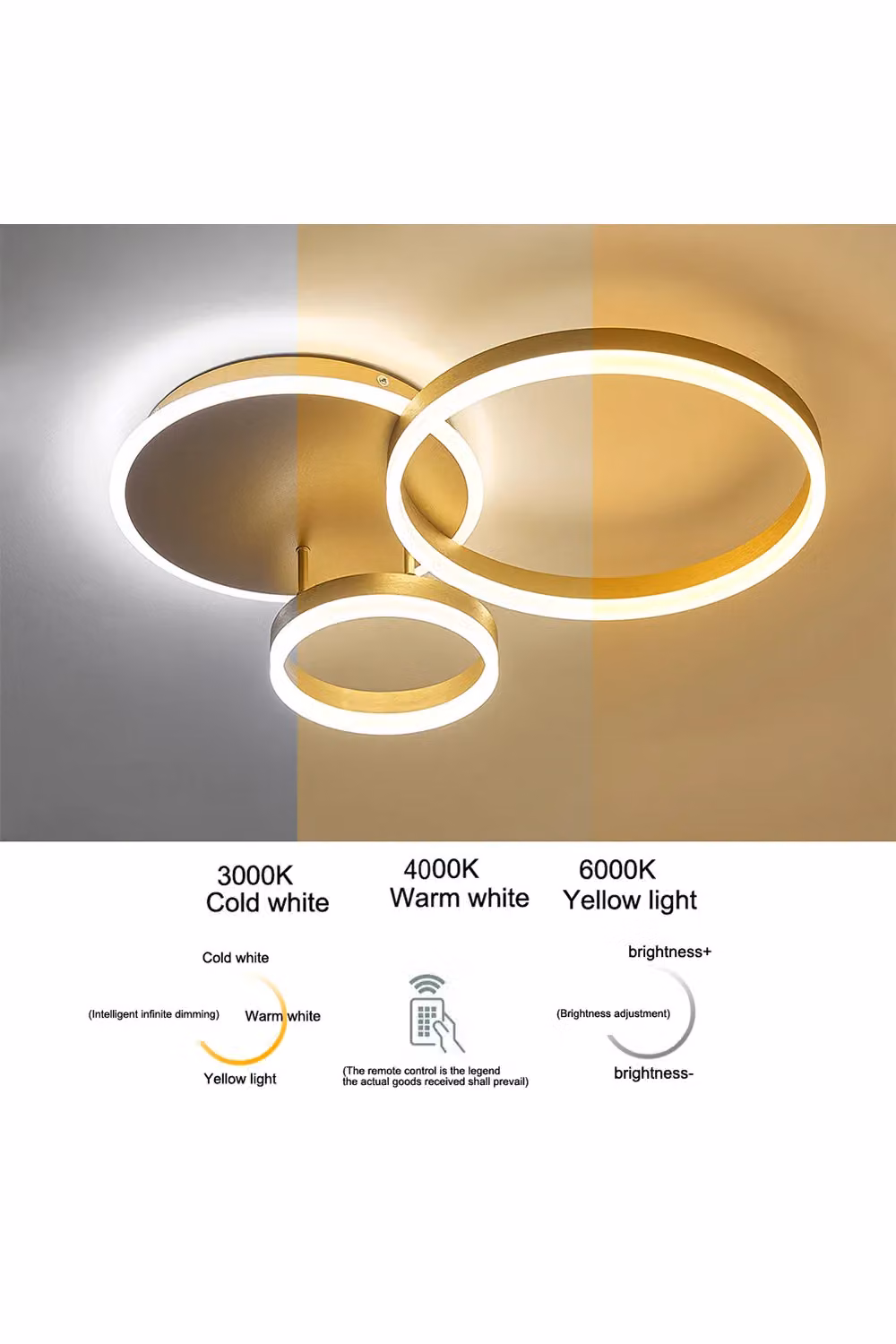 Living and Home Modern Gold Geometric Ring LED Flush Mount Ceiling Light – 2