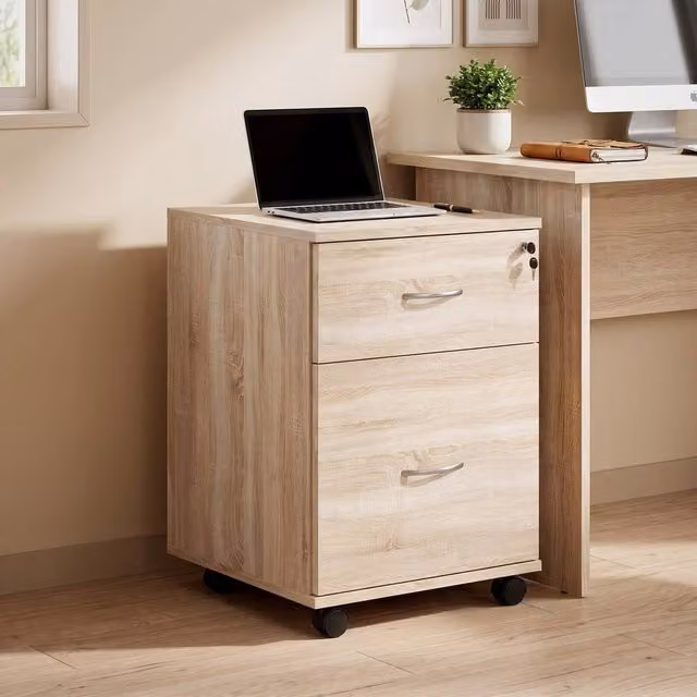 STILVORA Two-Drawer Filing Cabinet with Castors in Light Oak Brown – 1