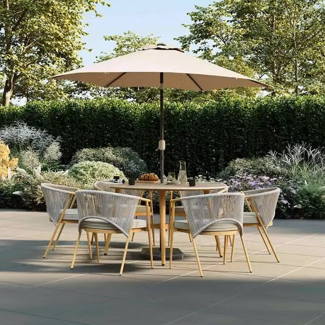 Charles Bentley Almada 6 Seater Dining Set in Grey and Brown with Metal and Aluminium Accents