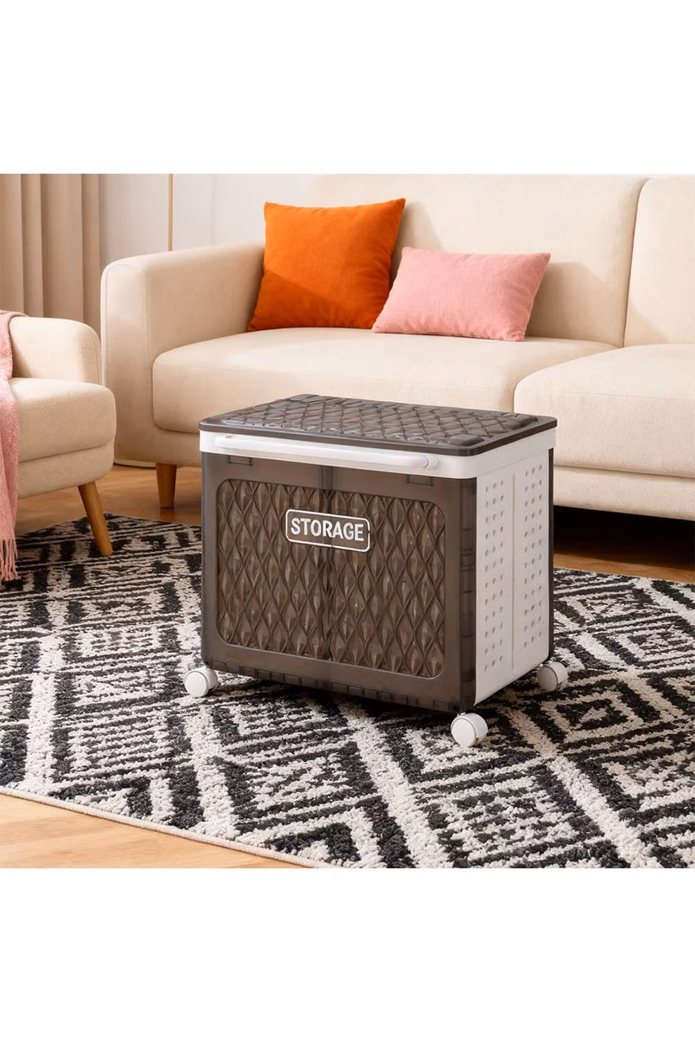 Living and Home 2-Grid Rolling Foldable Laundry Basket Hamper with Lid and Wheels in Black – 4