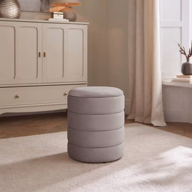 GFW Klara Grey Velvet Storage Stool