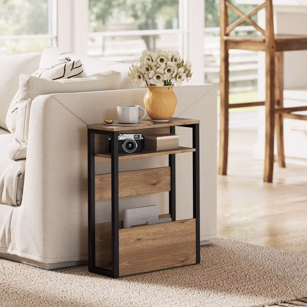 STILVORA Industrial Bedside Table with Shelves and Tabletop in Dark Brown and Black – 2