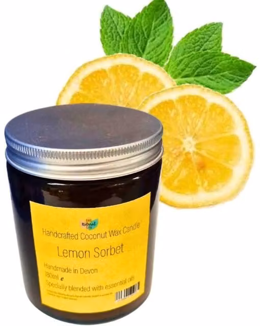 Natural Spa Cosmetics Lemon Sorbet Fruity Hand-Poured Coconut Wax Candle in Amber and Multicolour