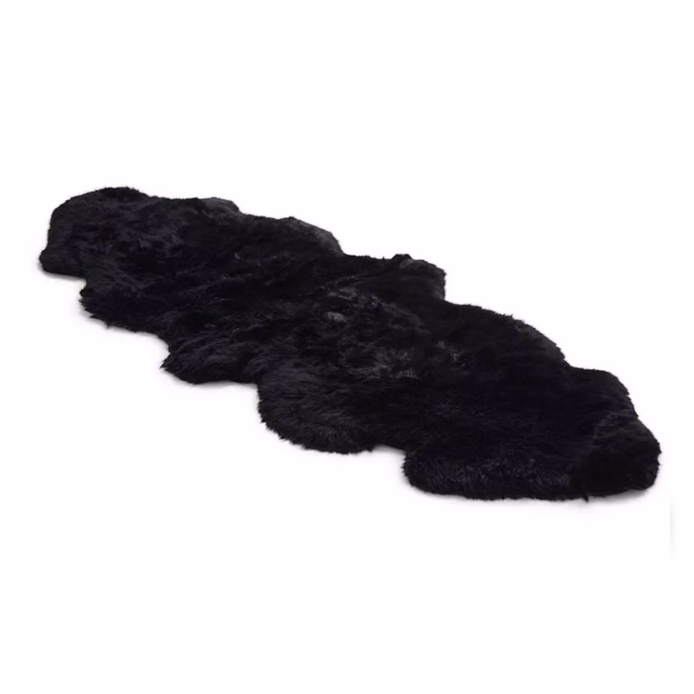 Infinity Leather Large Natural Wool and Real Sheepskin Rug in Black, W: 180 cm, D: 60 cm – 2